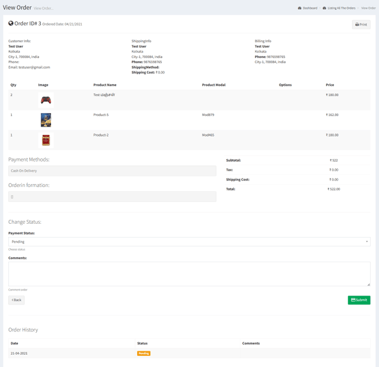 Responsive Order Management Panel