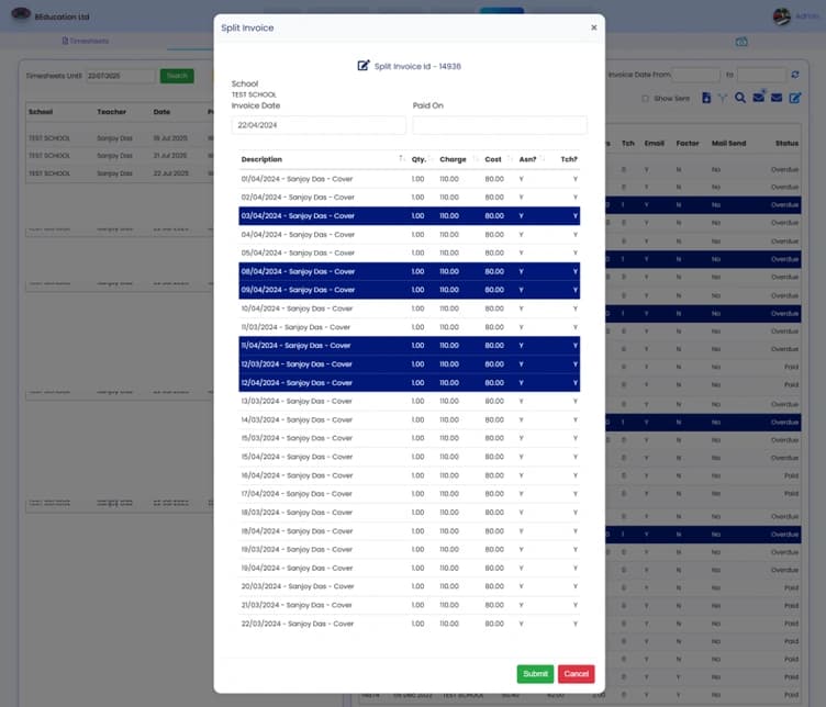 Split invoice